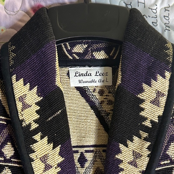 Vintage Linda Leez Wearable Art southwestern Patterned Jacket Sz L - Picture 2 of 15